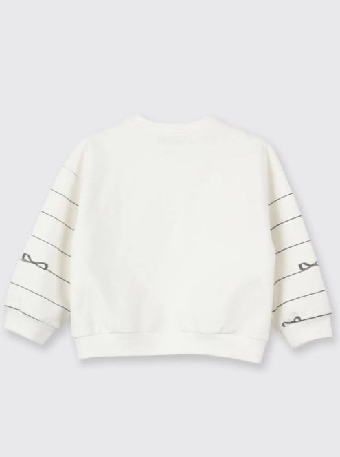 Panço Kız Bebek Çizgili Ve Fiyonk Detaylı Sweatshirt 0-5 Yaş EKRU