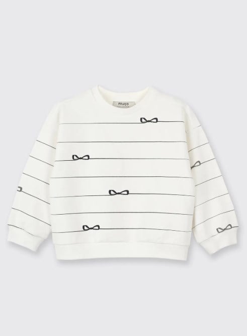 Panço Kız Bebek Çizgili Ve Fiyonk Detaylı Sweatshirt 0-5 Yaş EKRU