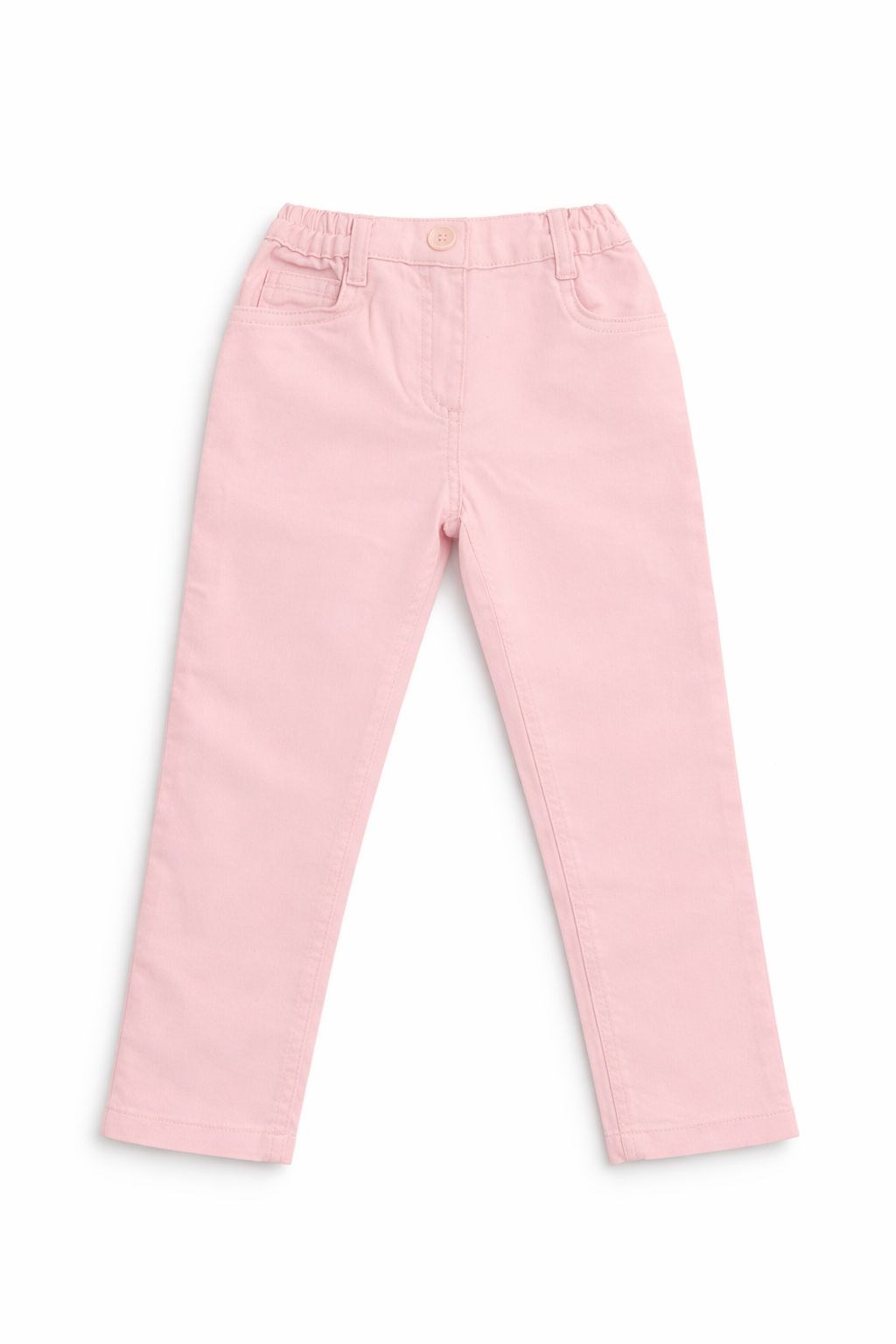 Panço Kız Bebek Esnek Bel Detaylı Rahat Kesim  Pantolon 0-5 Yaş PEMBE