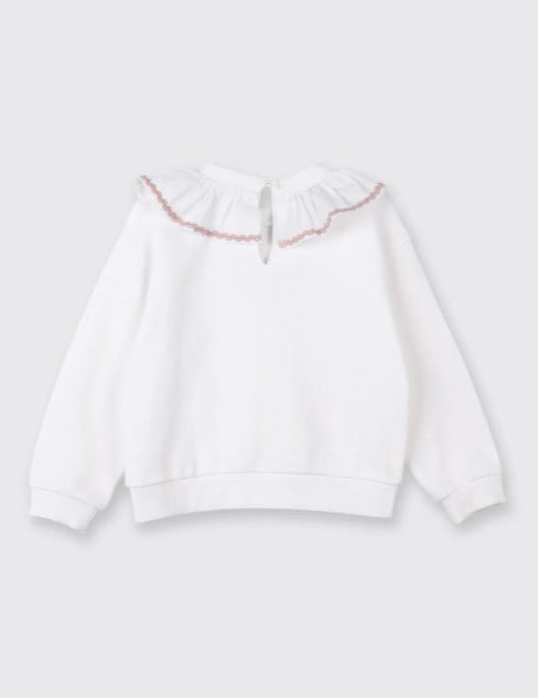 Panço Kız Bebek Fırfır Yaka Detaylı Dokulu  Sweatshirt 0-5 Yaş BEYAZ