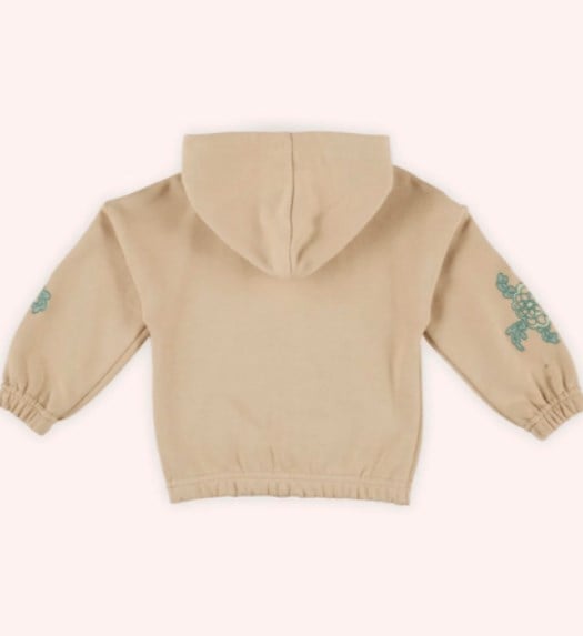 Panço Kız Bebek Kapüşonlu Fermuar Kapamalı kol Detay Baskılı Sweatshirt 0-3 Yaş BEJ
