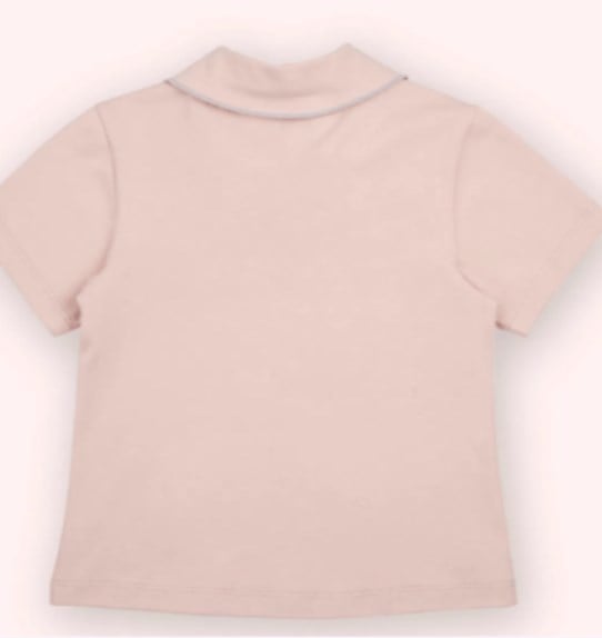 Panço Kız Bebek Kısa Kollu Yakada Fiyonk Detaylı tişört 0-5 Yaş PEMBE
