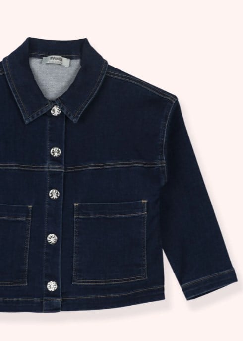Panço Kız Bebek Klasik Yaka Detaylı Önü Düğmeli İki Cep Görünümlü Jean Ceket 1-5 Yaş LACİVERT