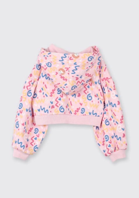 Panço Kız Bebek Renkli Desenli Kapüşonlu Fermuarlı Sweatshirt 0-5 Yaş PEMBE