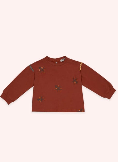 Panço Kız Bebek Uzun Kollu Bisiklet Yaka Baskı Detaylı Sweatshirt 0-3 Yaş KİREMİT