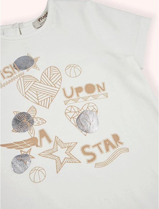 Panço Kız Bebek Wish Upon Star Temalı Kısa Kollu Tişört 0-12 Yaş EKRU