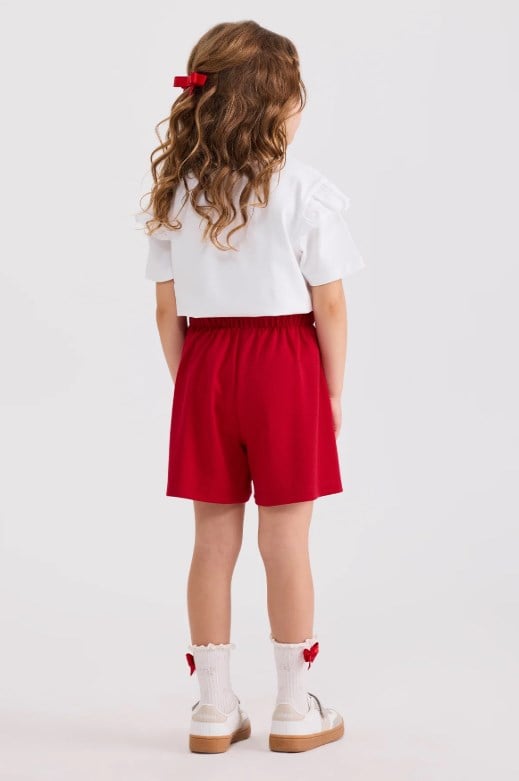 Panço Kız Çocuk Beli Lastikli Örme Şort 4-12 Yaş KIRMIZI