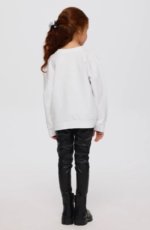 Panço Kız Çocuk  Büyük Fiyonk Detaylı Sweatshirt 5-12 Yaş BEYAZ