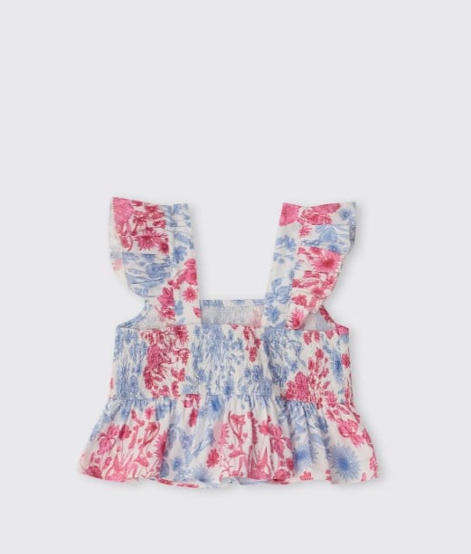 Panço Kız Çocuk Çiçek Desenli  Kolsuz Bluz 5-12 Yaş PEMBE