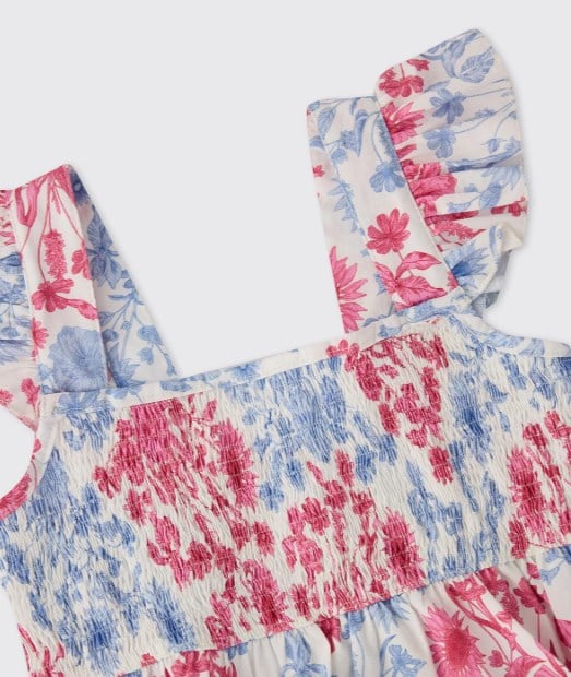 Panço Kız Çocuk Çiçek Desenli  Kolsuz Bluz 5-12 Yaş PEMBE