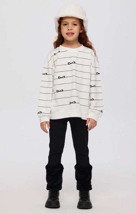 Panço Kız Çocuk Fiyonk Baskı Sweatshirt 5-10 Yaş EKRU