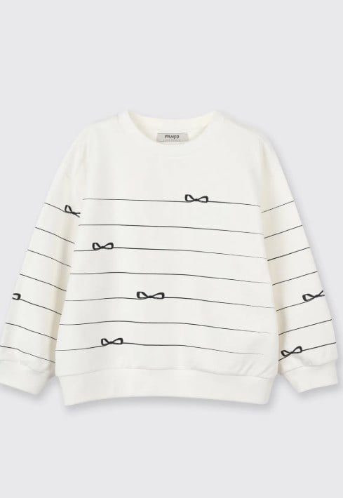 Panço Kız Çocuk Fiyonk Baskı Sweatshirt 5-10 Yaş EKRU