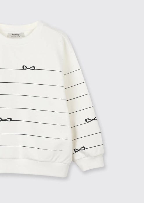 Panço Kız Çocuk Fiyonk Baskı Sweatshirt 5-10 Yaş EKRU