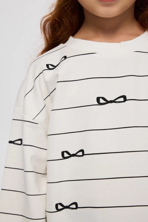 Panço Kız Çocuk Fiyonk Baskı Sweatshirt 5-10 Yaş EKRU