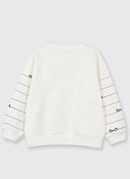 Panço Kız Çocuk Fiyonk Baskı Sweatshirt 5-10 Yaş EKRU