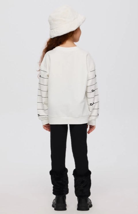 Panço Kız Çocuk Fiyonk Baskı Sweatshirt 5-10 Yaş EKRU