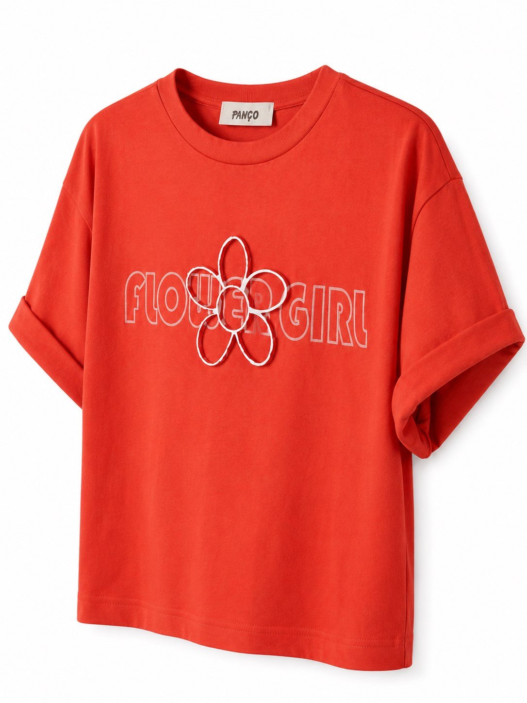 Panço Kız Çocuk Flower Girl Baskı Kısa Kol Tişört 5-12 Yaş TURUNCU