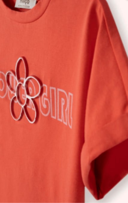 Panço Kız Çocuk Flower Girl Baskı Kısa Kol Tişört 5-12 Yaş TURUNCU