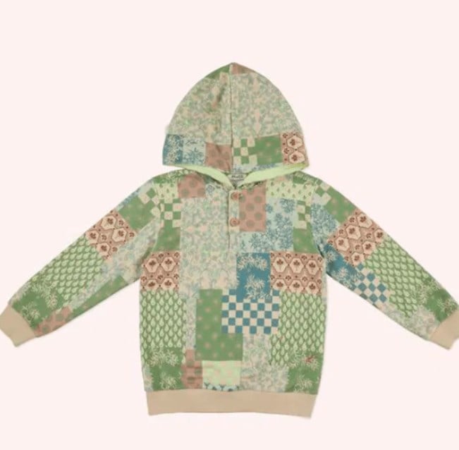 Panço Kız Çocuk Karma Baskı Düğme Detaylı Kapşonlu Sweatshirt 3-14 Yaş BEJ
