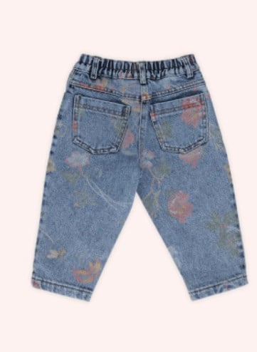 Panço Kız Çocuk Karma Baskılı Kot Pantolon 4-11 Yaş MAVİ