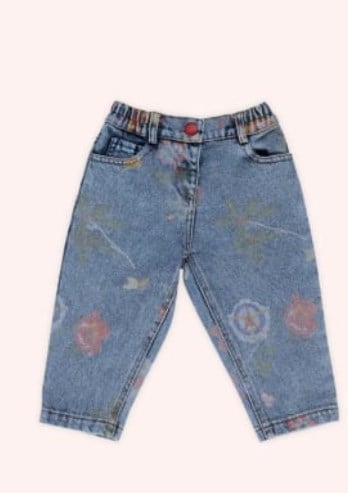 Panço Kız Çocuk Karma Baskılı Kot Pantolon 4-11 Yaş MAVİ