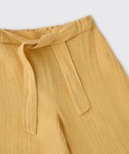Panço Kız Çocuk Kemerli Bol Paça Müslin Pantolon 5-12 Yaş SARI