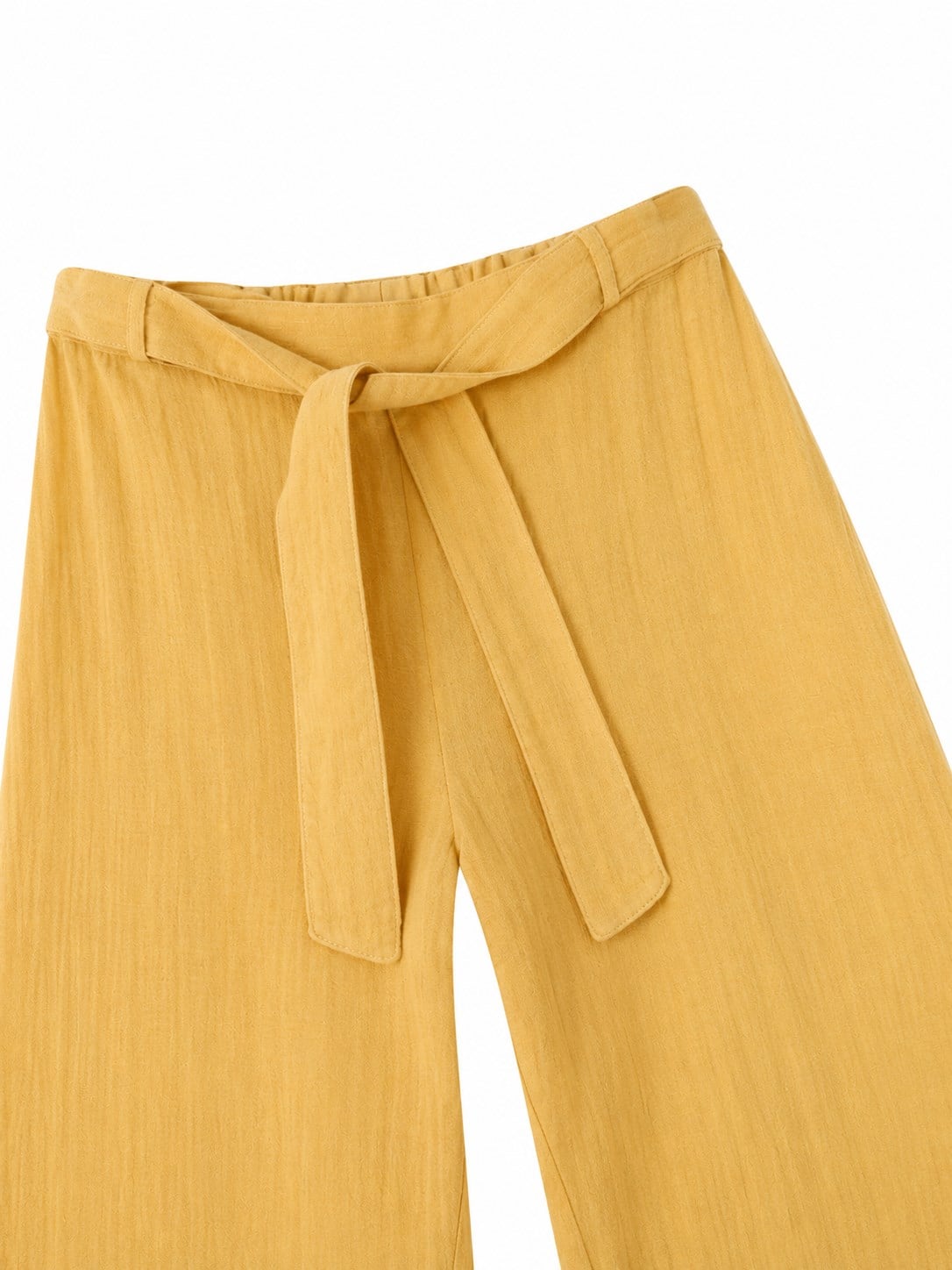 Panço Kız Çocuk Kemerli Bol Paça Müslin Pantolon 5-12 Yaş SARI