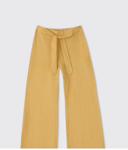 Panço Kız Çocuk Kemerli Bol Paça Müslin Pantolon 5-12 Yaş SARI