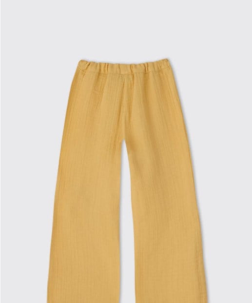 Panço Kız Çocuk Kemerli Bol Paça Müslin Pantolon 5-12 Yaş SARI