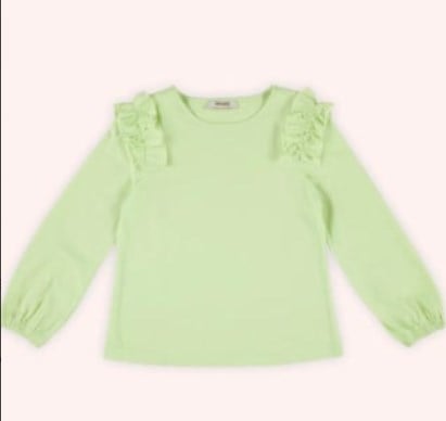 Panço Kız Çocuk Kolları Lastikli Fıfır Detaylı Uzun Kollu Tişört 3-13 Yaş YEŞİL