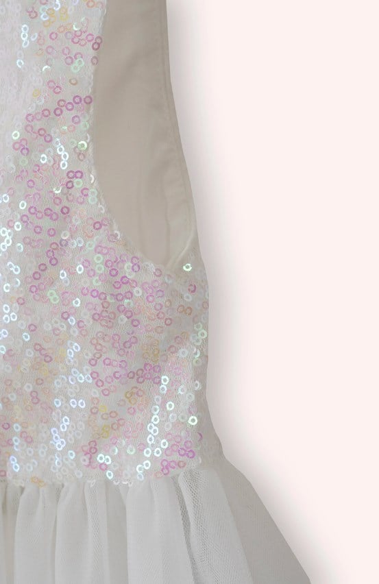 Panço Kız Çocuk Pul Payetli  İspanyol Paça Pantolon ve Crop Takım 3-9 Yaş BEYAZ - PEMBE