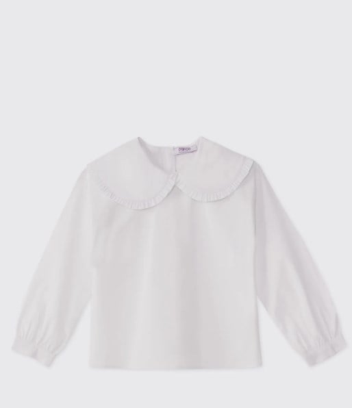 Panço Kız Çocuk Yakalı Uzun Kollu Bluz 3-12 Yaş BEYAZ