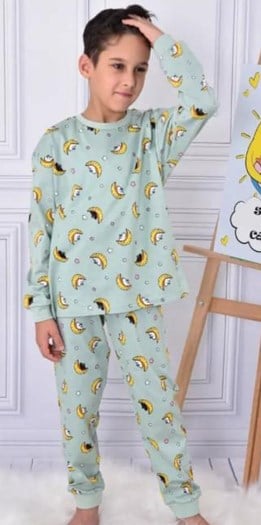 Pikidor Çocuk Ay Baskı Pijama Takımı 3-8 Yaş YEŞİL