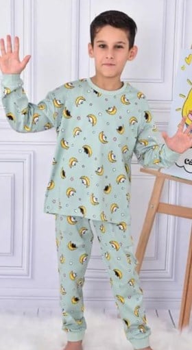 Pikidor Çocuk Ay Baskı Pijama Takımı 3-8 Yaş YEŞİL