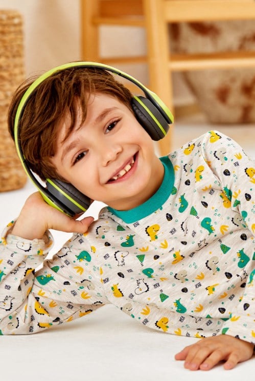 Pikidor Erkek Çocuk Dinazor Baskılı Uzun Kollu Pijama Takımı 3-8 Yaş YEŞİL