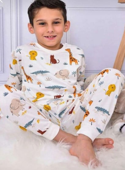 Pikidor Erkek Çocuk Hayvan Baskılı Uzun Kollu Pijama Takımı 4-8 Yaş AÇIK BEJ