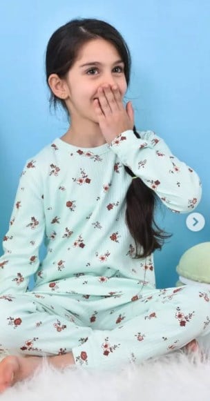 Pikidor Kız Çocuk Çiçek Baskı Uzun Kollu Pijama Takımı 3-8 Yaş MİNT