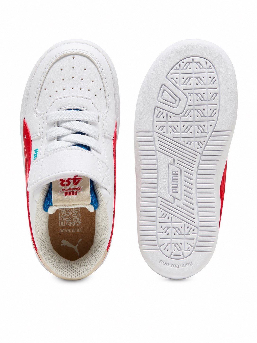 Puma Caven 2.0 Run Fun AC+ Unisex Çocuk Beyaz Spor Ayakkabı 22-27 BEYAZ - KIRMIZI