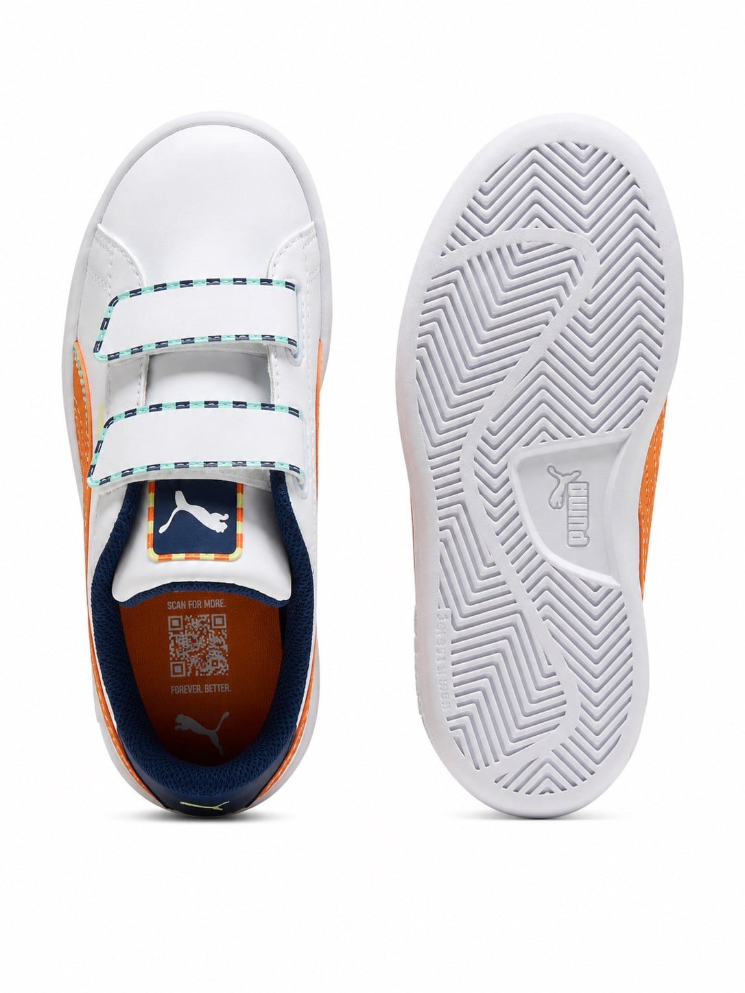 Puma Smash 3.0 Playdate V Çocuk Spor Ayakkabı 29-35 BEYAZ - TURUNCU