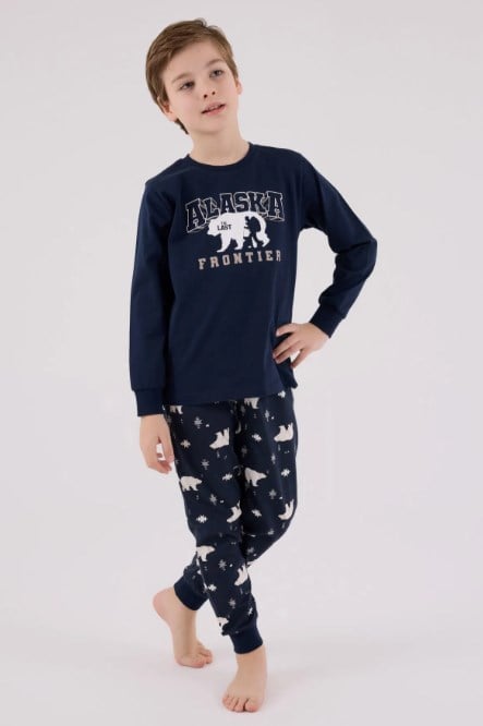 RolyPoly Erkek Çocuk Alaska Panda Baskı Pijama Takımı 8-15 Yaş LACİVERT