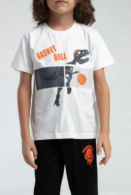 RolyPoly Erkek Çocuk Basketboll Dinazor Baskı Takım 4-8 Yaş BEYAZ