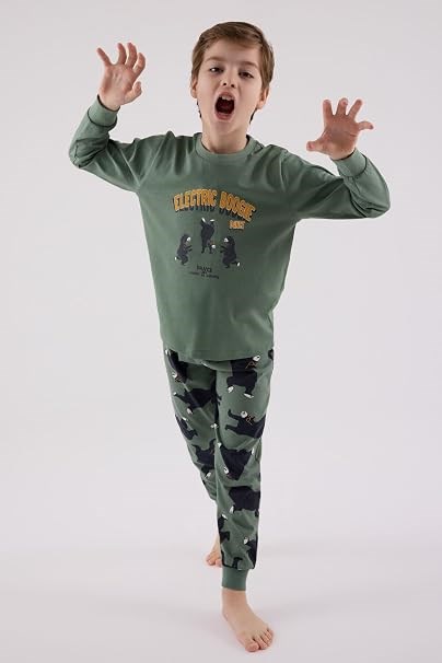 Rolypoly Erkek Çocuk Boogie Dance Pijama Takımı 2-8 Yaş KOYU YEŞİL