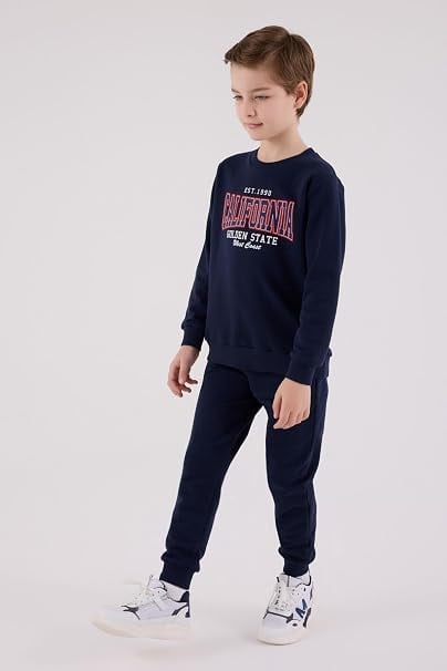 Rolypoly Erkek Çocuk California Baskılı İki İplik Sweatshirt Eşofman Takımı 2-8 Yaş LACİVERT