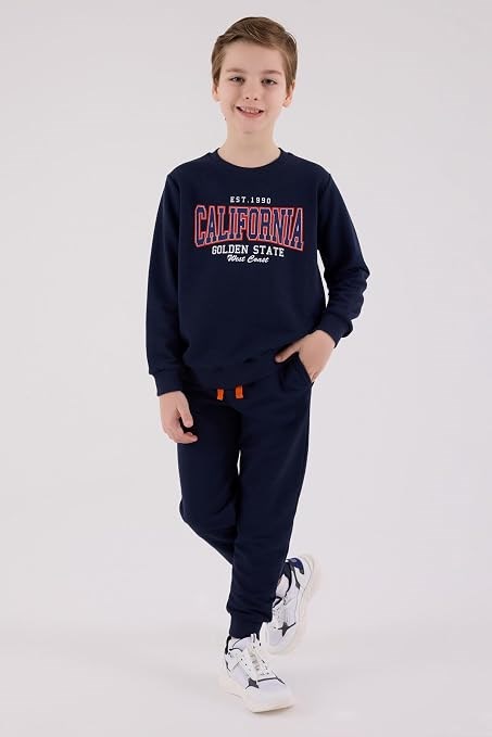Rolypoly Erkek Çocuk California Baskılı İki İplik Sweatshirt Eşofman Takımı 8-15  Yaş LACİVERT