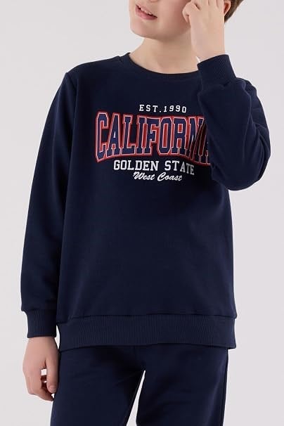 Rolypoly Erkek Çocuk California Baskılı İki İplik Sweatshirt Eşofman Takımı 2-8 Yaş LACİVERT