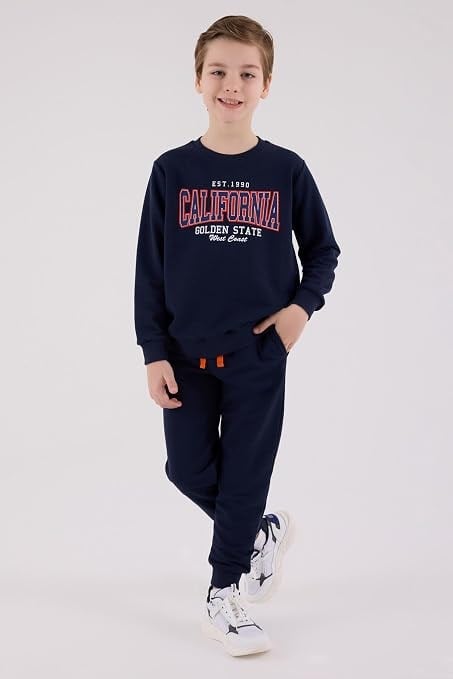 Rolypoly Erkek Çocuk California Baskılı İki İplik Sweatshirt Eşofman Takımı 2-8 Yaş LACİVERT