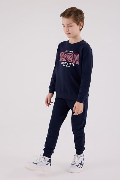 Rolypoly Erkek Çocuk California Baskılı İki İplik Sweatshirt Eşofman Takımı 8-15  Yaş LACİVERT