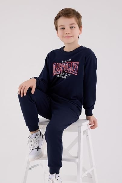 Rolypoly Erkek Çocuk California Baskılı İki İplik Sweatshirt Eşofman Takımı 2-8 Yaş LACİVERT