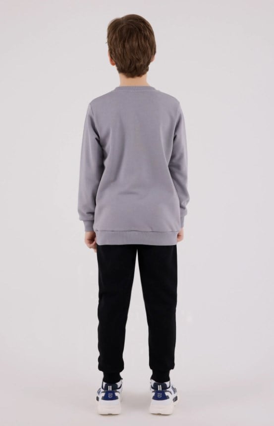 RolyPoly Erkek Çocuk Dinozor Baskılı Yeşil Bisiklet Yaka Sweatshirt ve Eşofman Takımı 2-8 Yaş GRİ