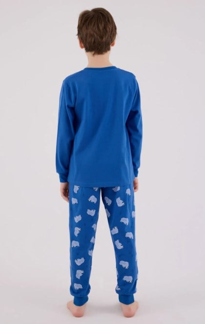RolyPoly Erkek Çocuk Mamut Baskılı Uzun Kollu Pamuklu Pijama Takımı 2-8 Yaş COBALT